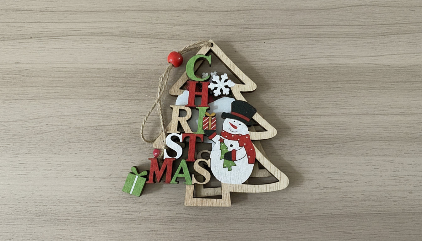 Wooden Christmas Tree With Snowman Pendant