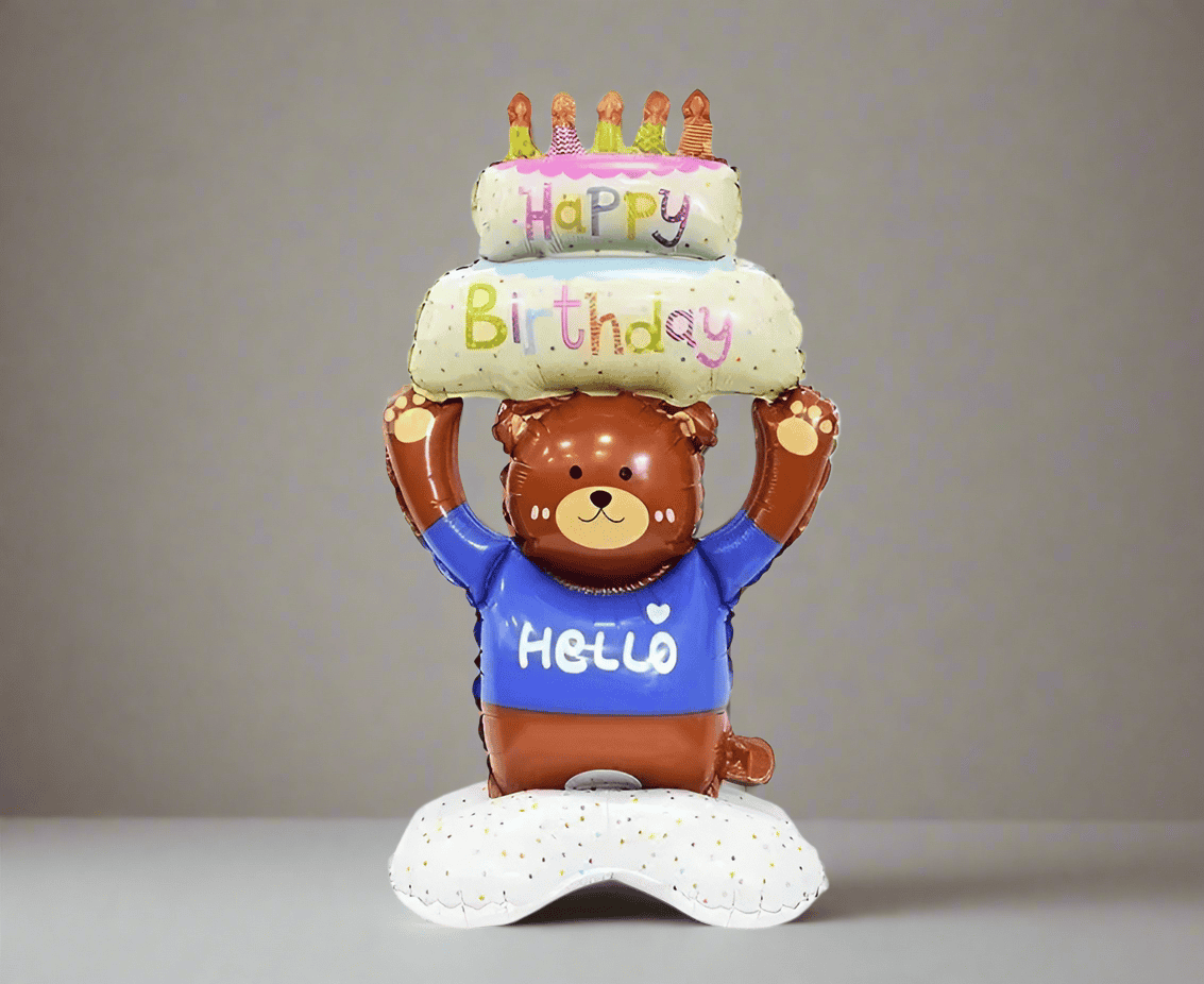 Airwalker Bear Happy Birthday Cake Foil Balloon