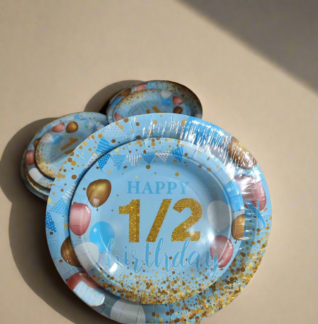Half Birthday Boy Blue Paper Plate Set