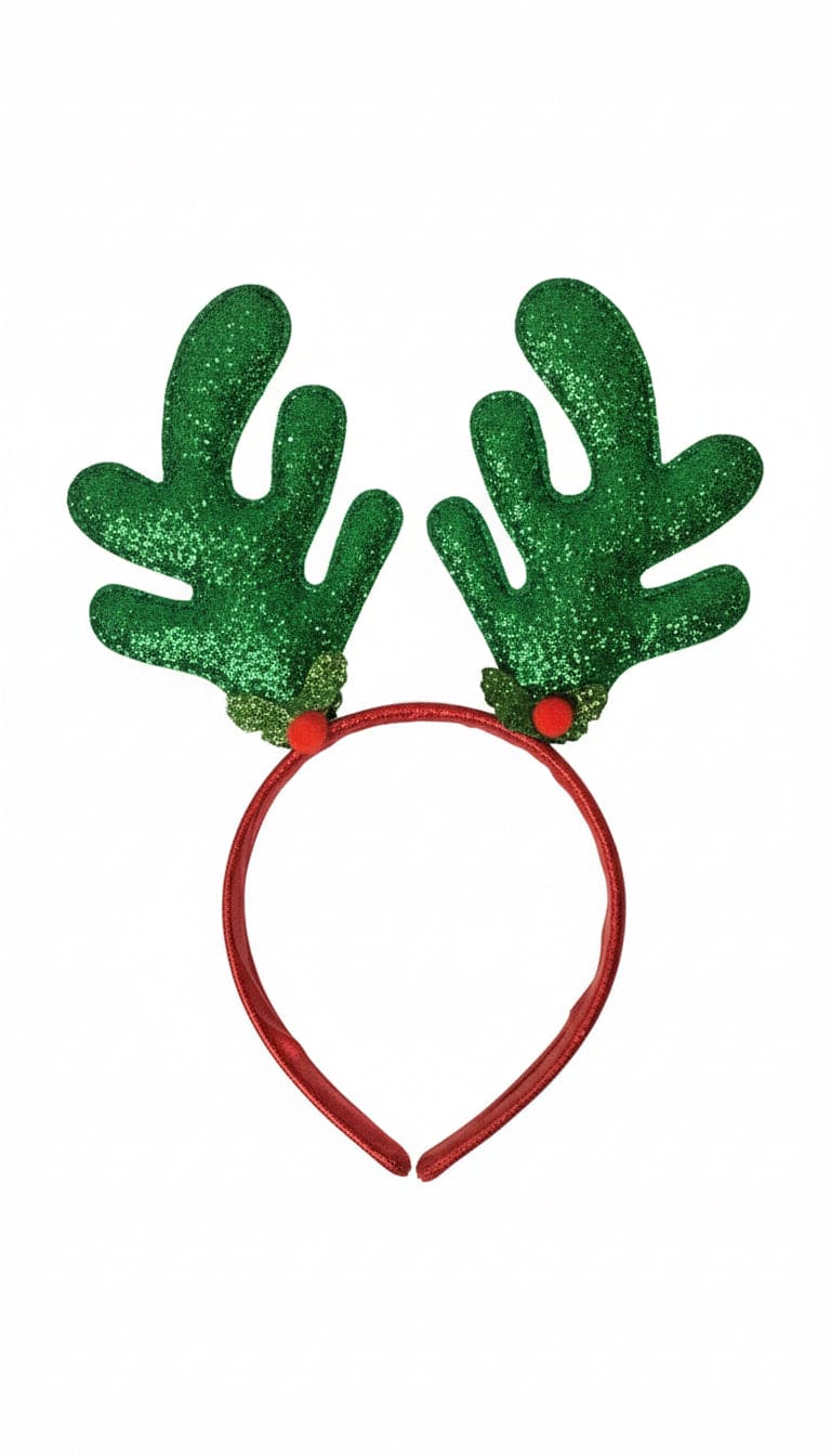 Green Glitter Reindeer Headband