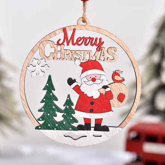 Merry Christmas Santa Round Tree Pendant