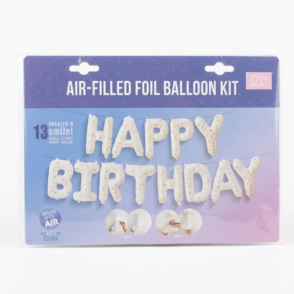 Happy Birthday Foil Balloons Kit - 13 Piece Air-Filled Set with Confetti