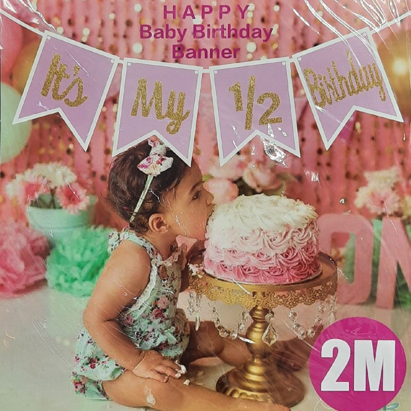 Its My Half Birthday Pink With Glitter Gold Banner