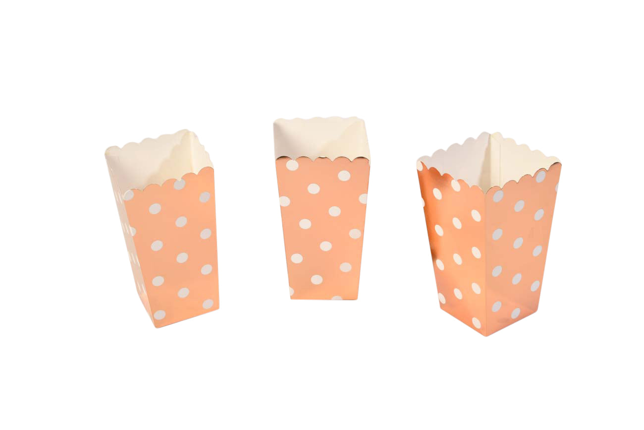 Polka dotted copper popcorn boxes set – party snack packaging