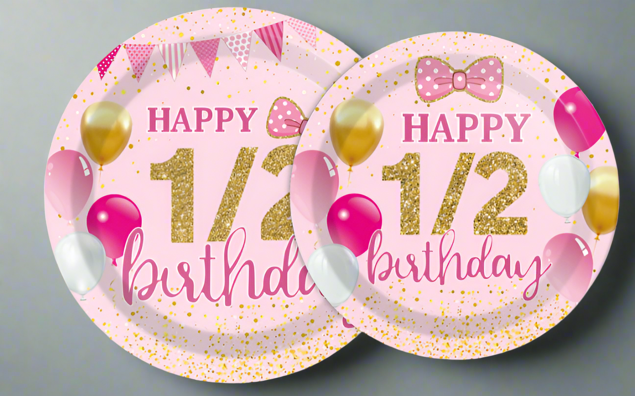 Half Birthday Girl Pink Plate Set