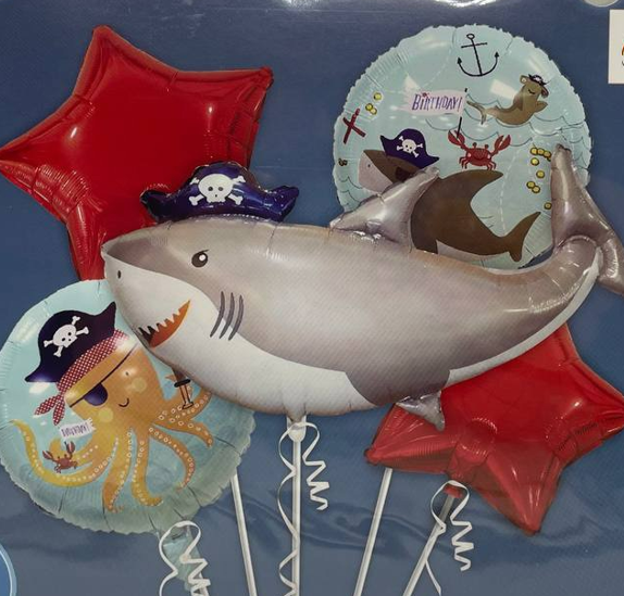 Shark Pirate Birthday Foil Balloon 5 Pcs Set