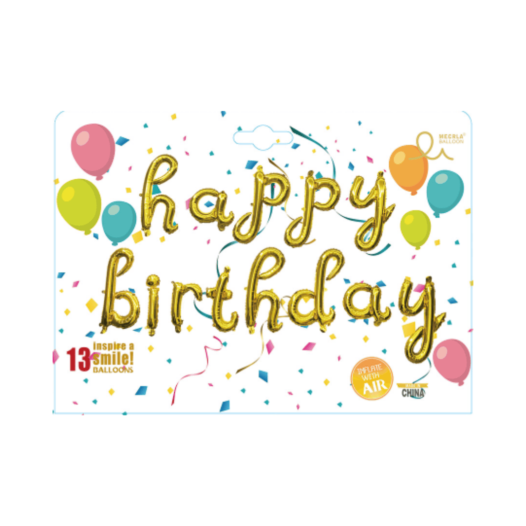 Ensemble de ballons en aluminium cursifs « Joyeux anniversaire »