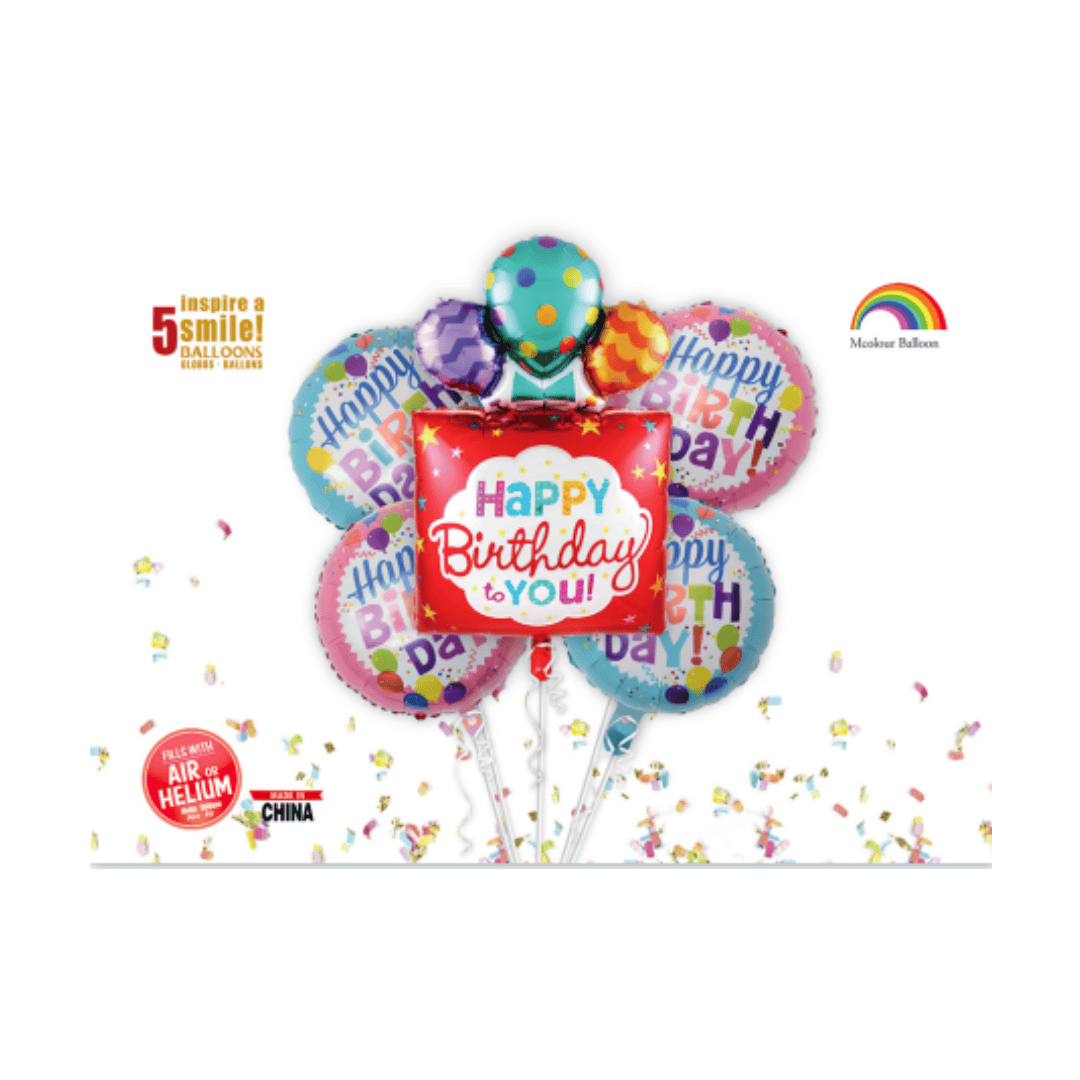 Ensemble de 5 ballons colorés « Joyeux anniversaire »