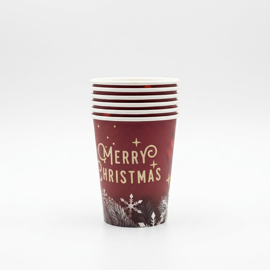 Burgundy Merry Christmas Paper Cups 6 Pieces