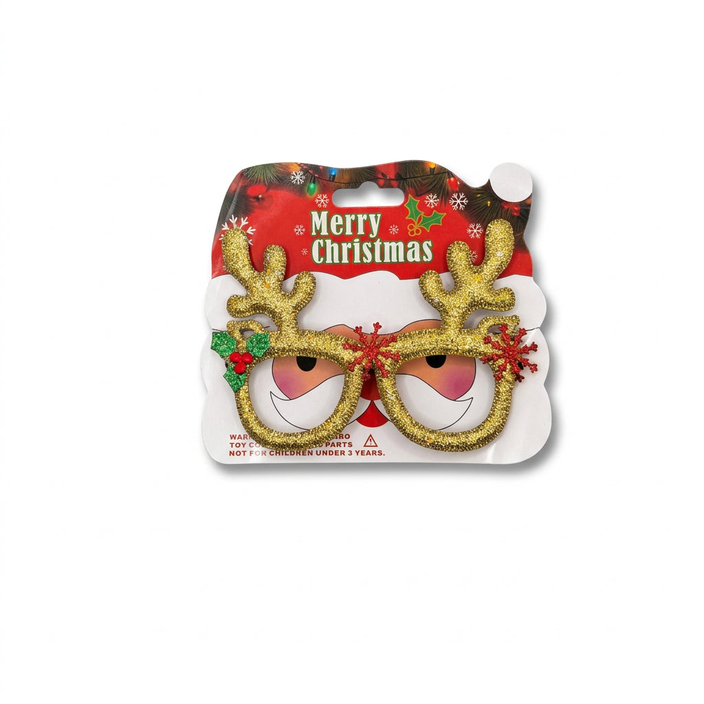 Gold glitter reindeer antler Christmas party glasses