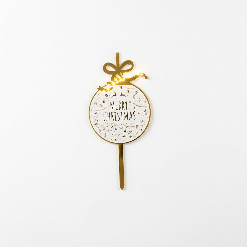 Gold Merry Christmas ornament cake topper