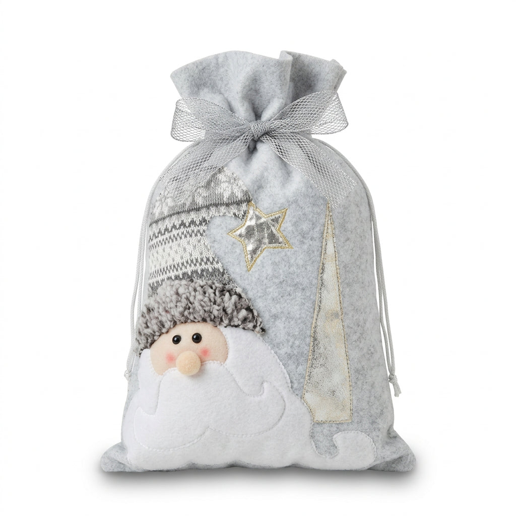 Grey Santa Christmas gift sack with drawstring 50cm