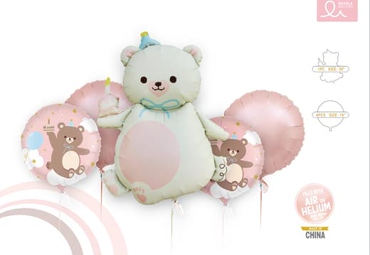 Bear Pink Girl Foil Balloons Set 5 pcs