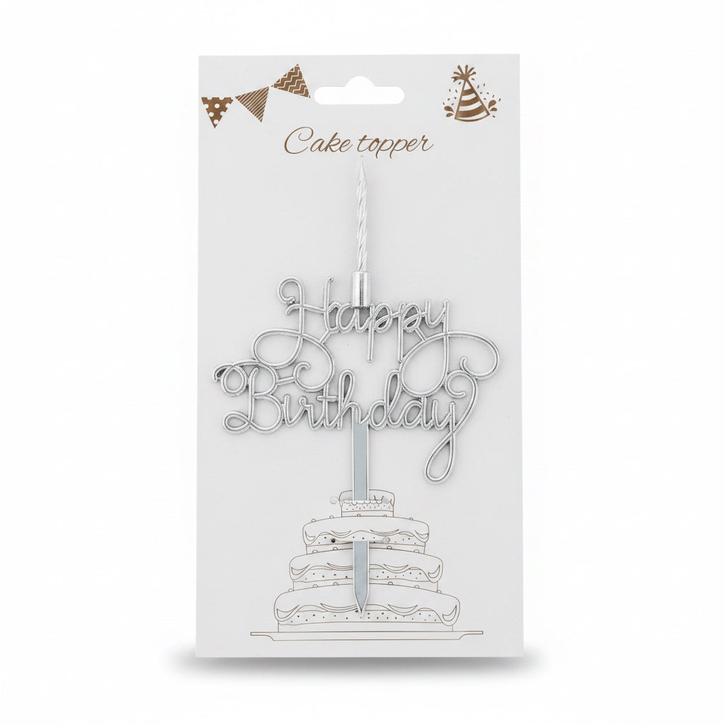 Plexi Happy Birthday Cake Topper With Candle