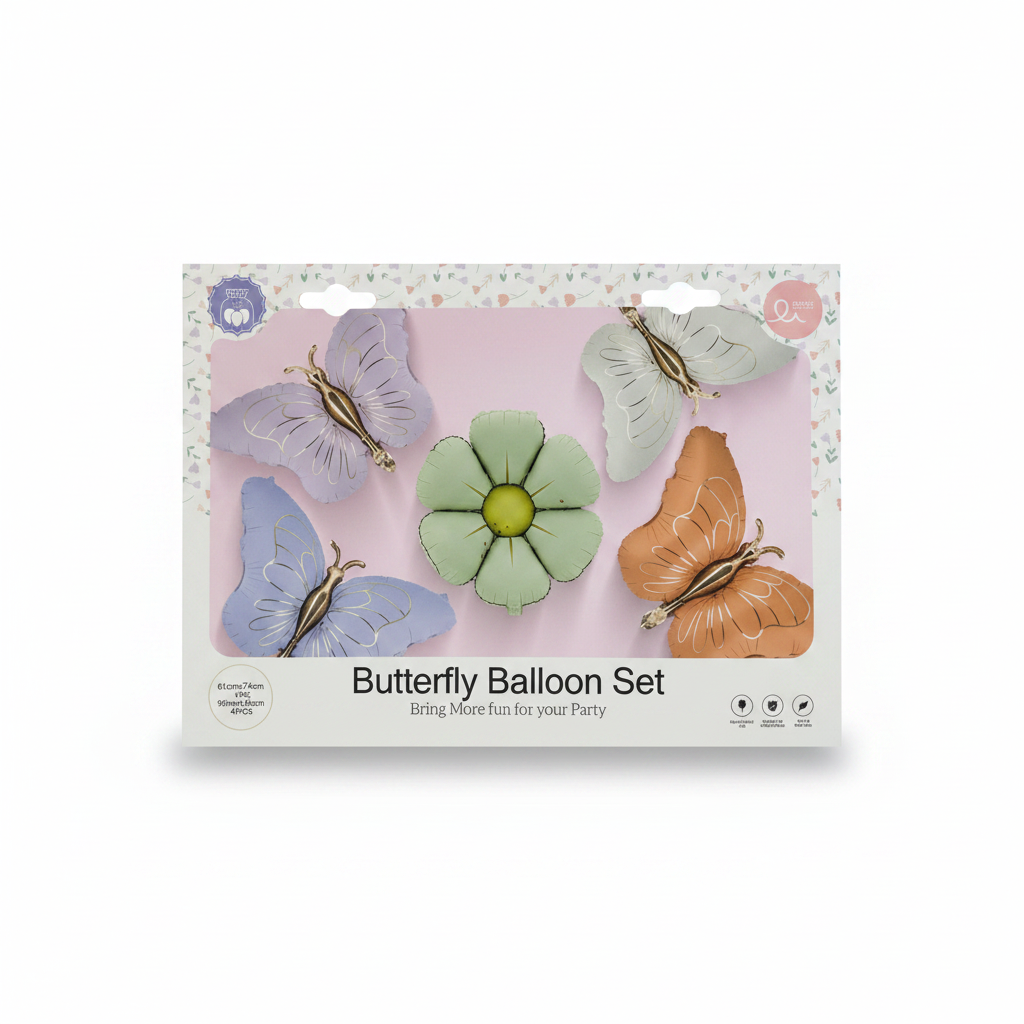 5 Foil Butterfly Balloon Set