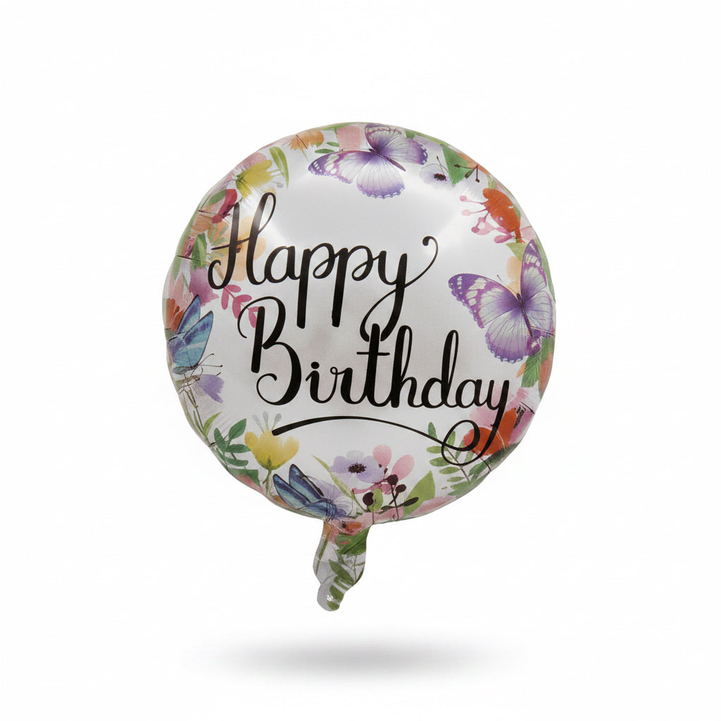 Happy Birthday Butterfly With Flowers Balloon