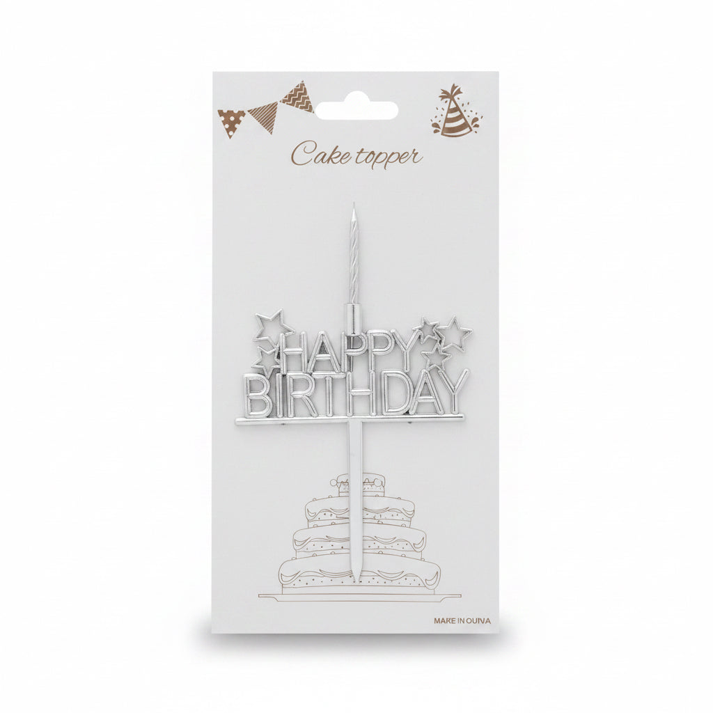 Plexi Happy Birthday Cake Topper With Stars and Candle