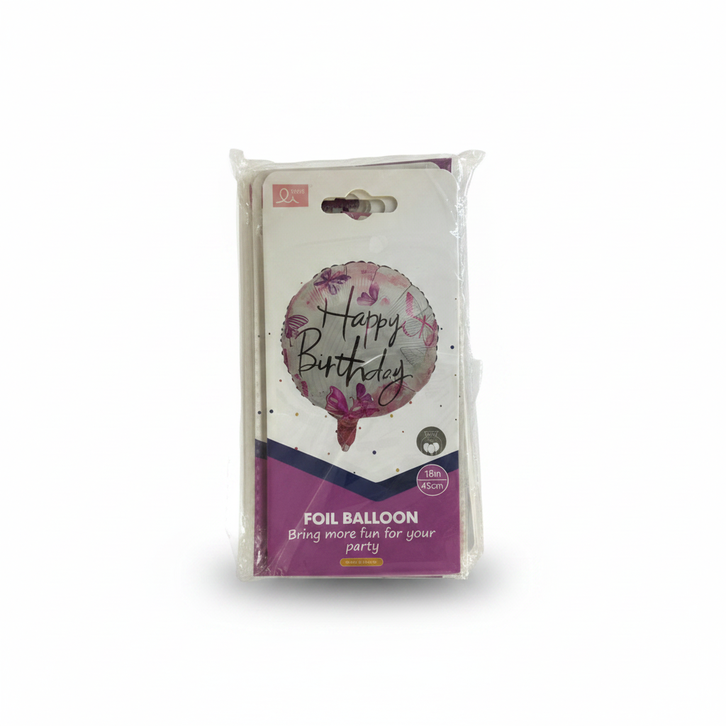 Happy Birthday White Pink With Butterflies 18" Foil Balloon