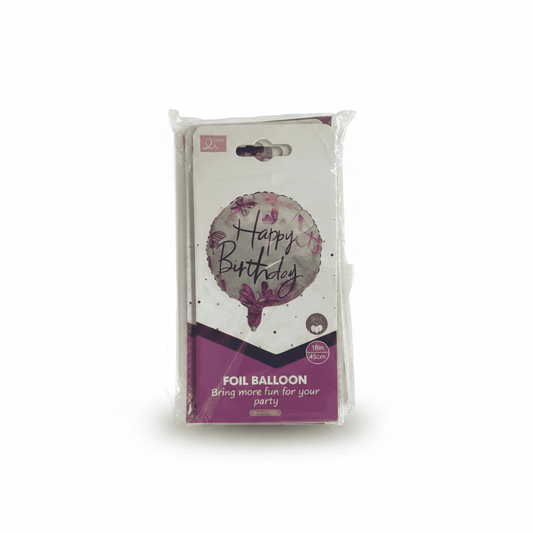 Happy Birthday White Pink With Butterflies 18" Foil Balloon