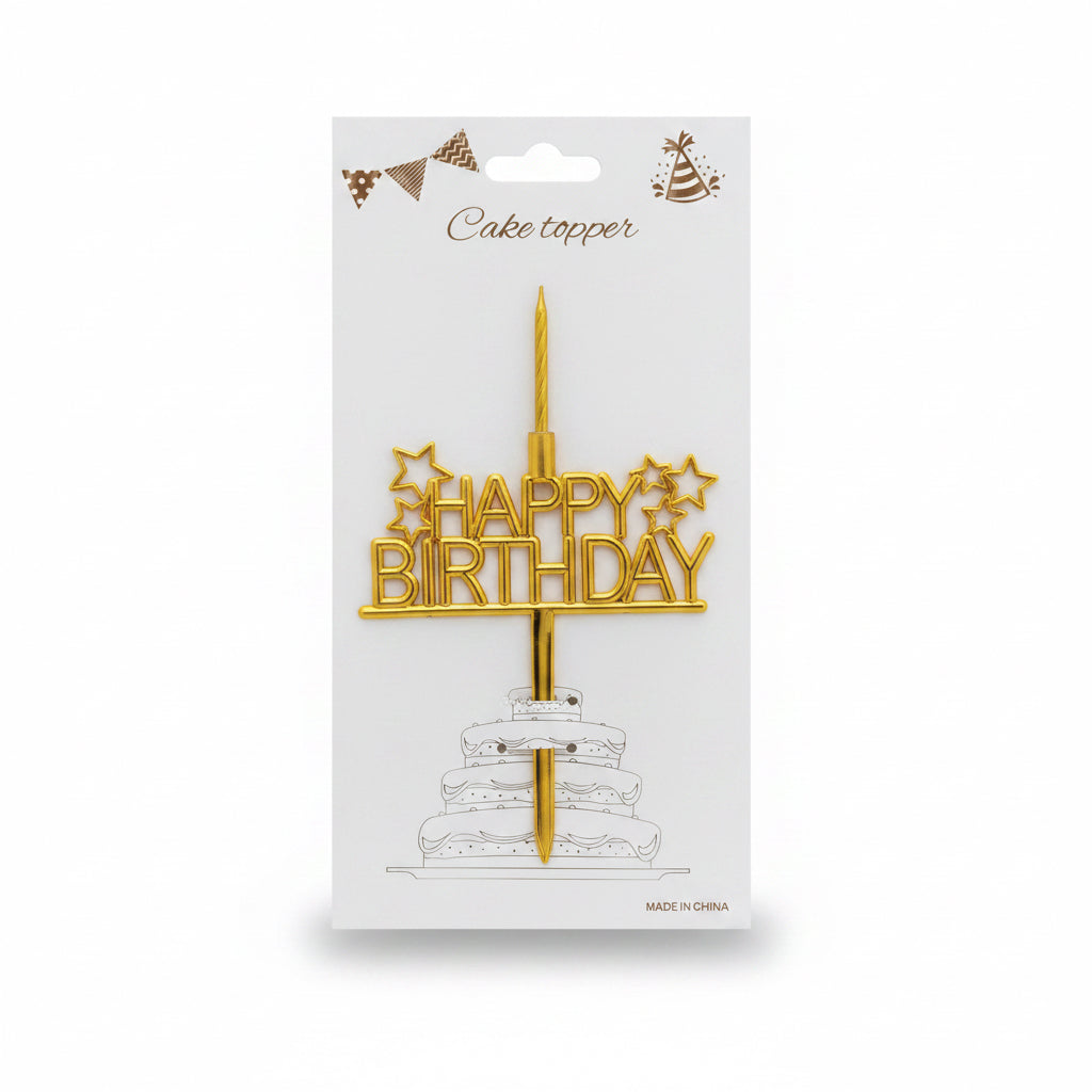 Plexi Happy Birthday Cake Topper With Stars and Candle