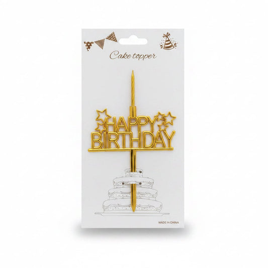 Plexi Happy Birthday Cake Topper With Stars and Candle