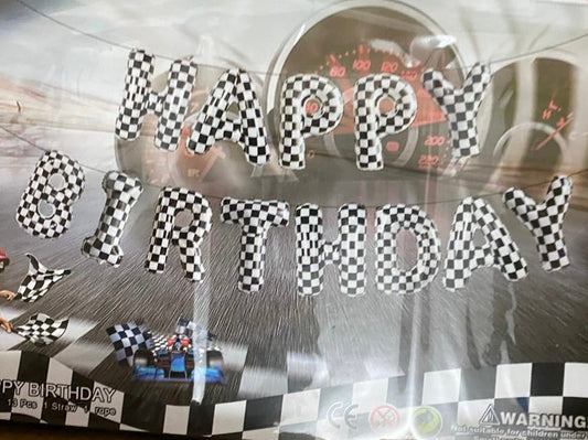Racing Flag 13 Letters Happy Birthday Balloon Set