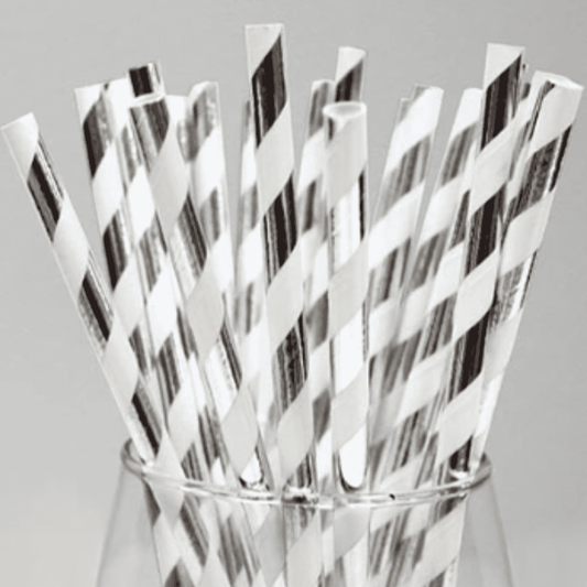 Striped Metallic Silver Straws