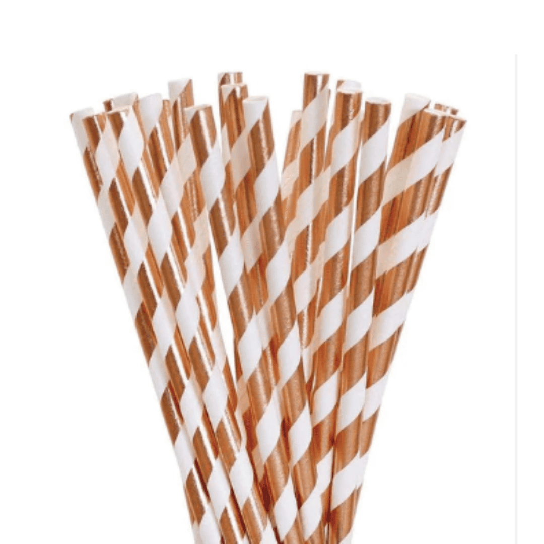 Striped Metallic Rose Gold Straws