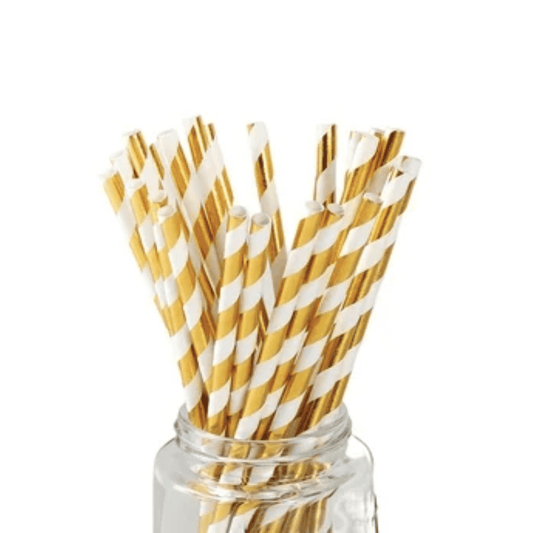 Striped Metallic Gold Straws