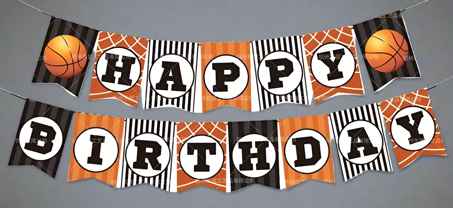 Basketball Theme Happy Birthday Paper Banner