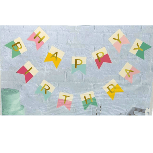 Pink, Green and Yellow Happy Birthday Banner