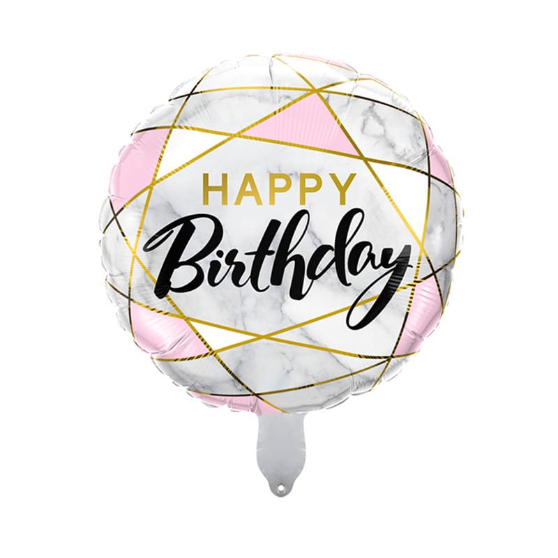 Round Pink Marble Happy Birthday 18” Foil Balloon