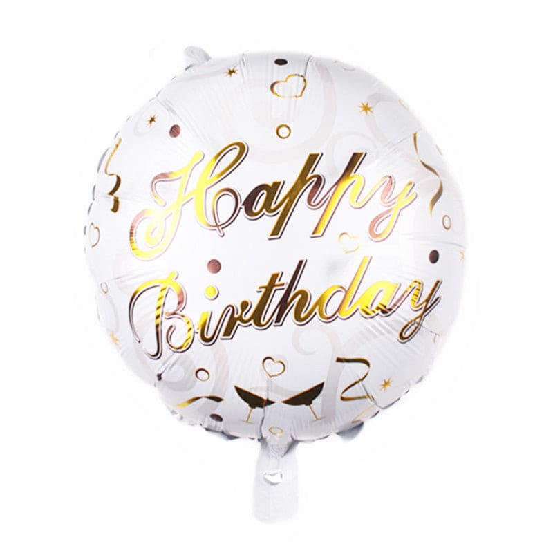 Happy Birthday Gold and White Foil Balloon