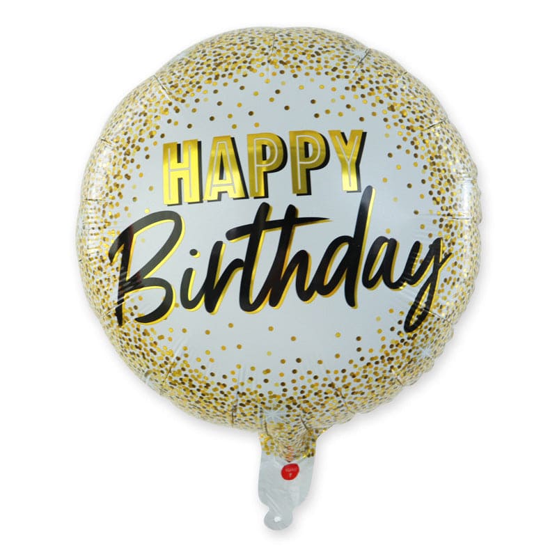 Happy Birthday Gold and White Balloon