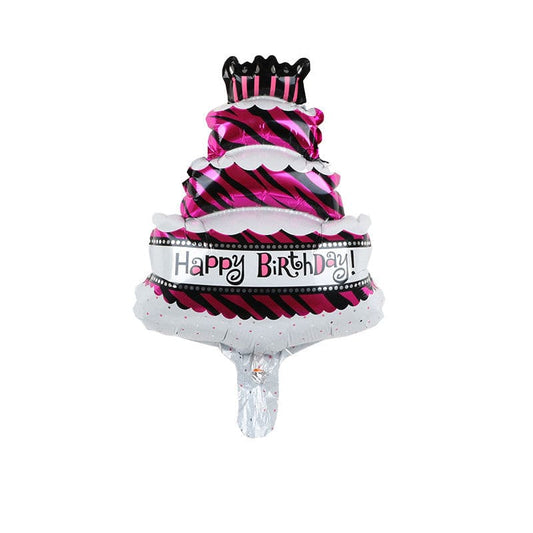 Happy Birthday Cake Pink Stick Balloon