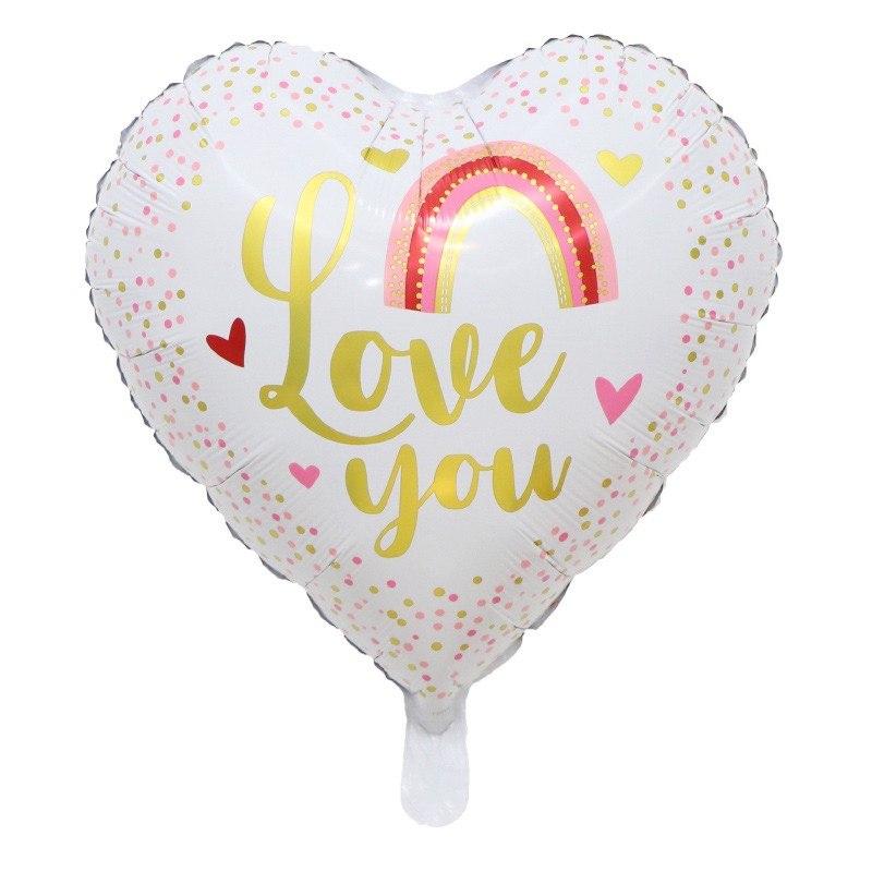 Love You White Rainbow Heart Balloon