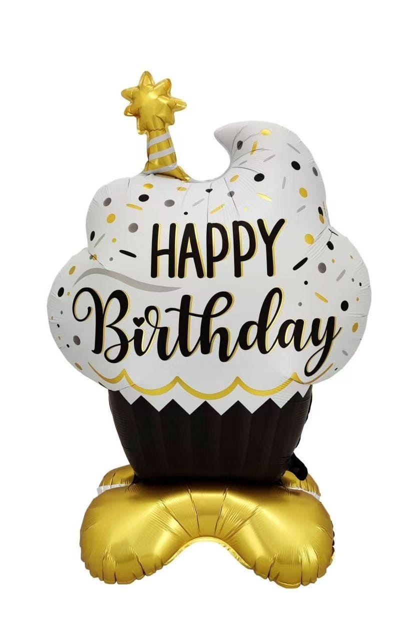 Cupcake Shaped Airwalker Happy Birthday Standing Foil Balloon