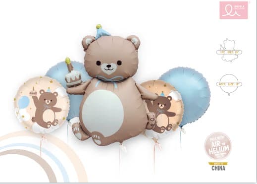 Bear Blue Boy Foil Balloons Set 5 pcs
