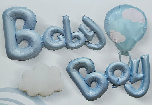Set of 4 Blue Baby Boy Foil Balloons with Clouds