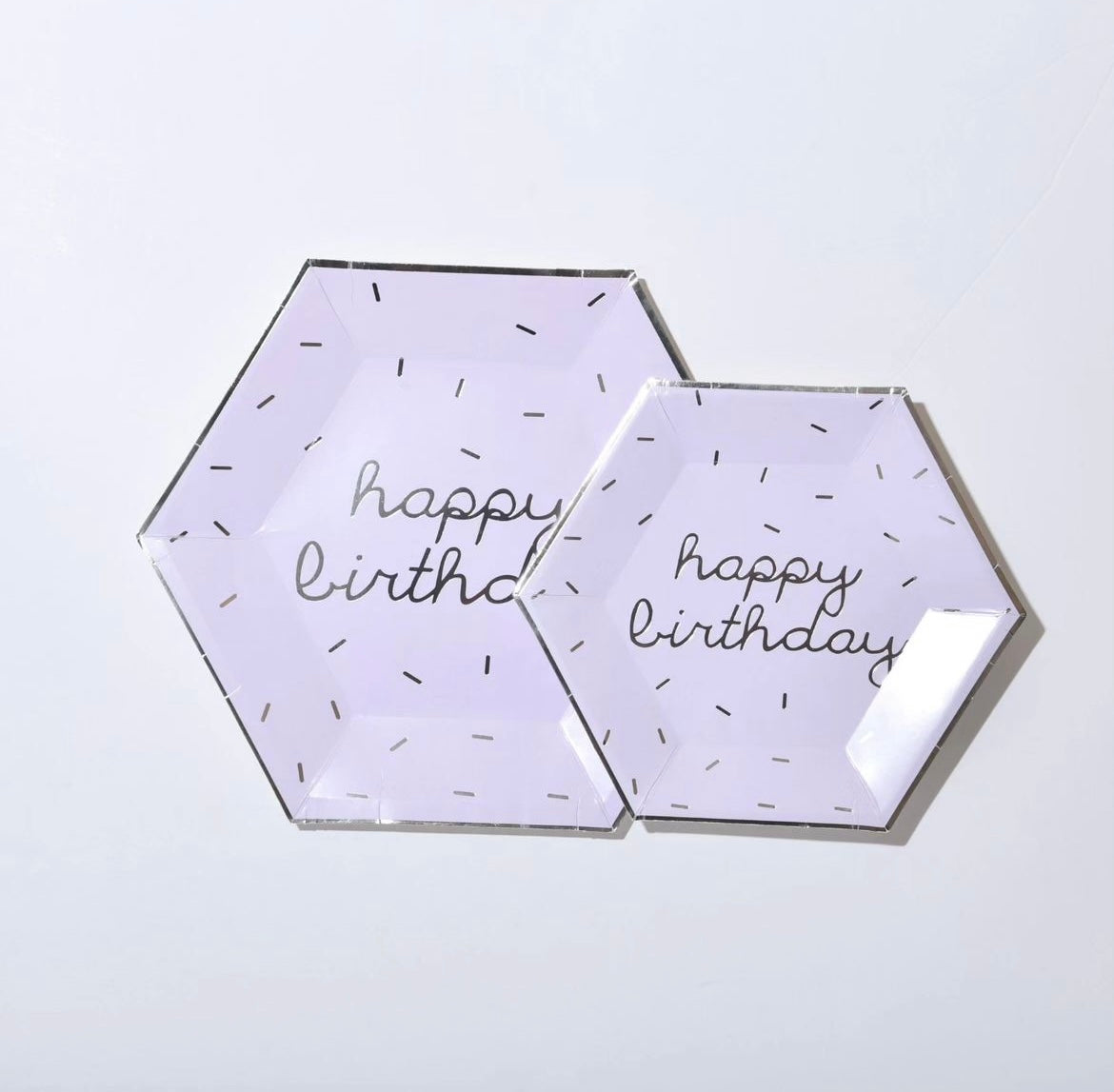 Hexagon Purple Pastel Happy Birthday Sprinkles Plates