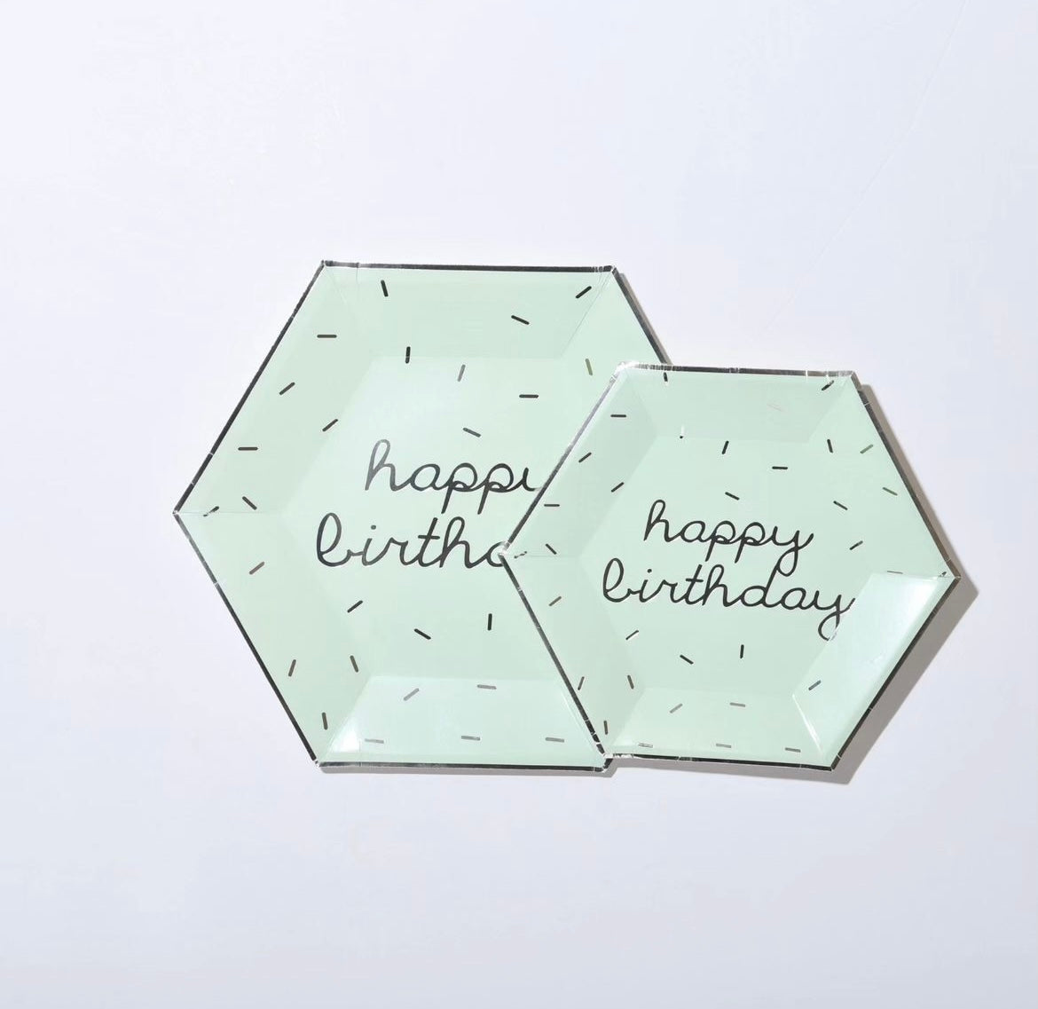 Hexagon Green Pastel Happy Birthday Sprinkles Plates