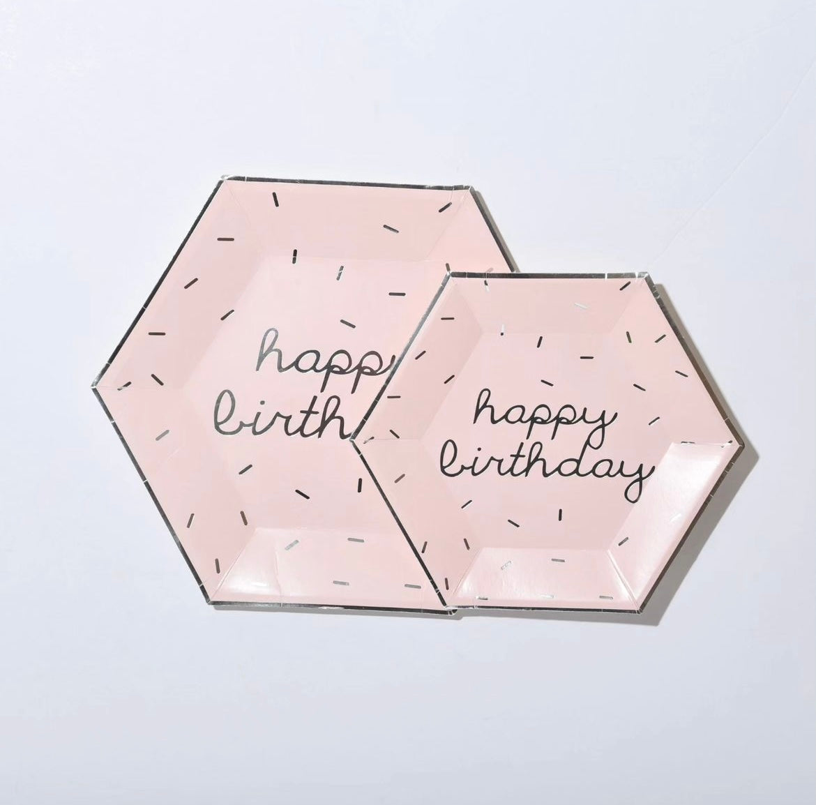 Hexagon Pastel Pink Happy Birthday Sprinkles Plates