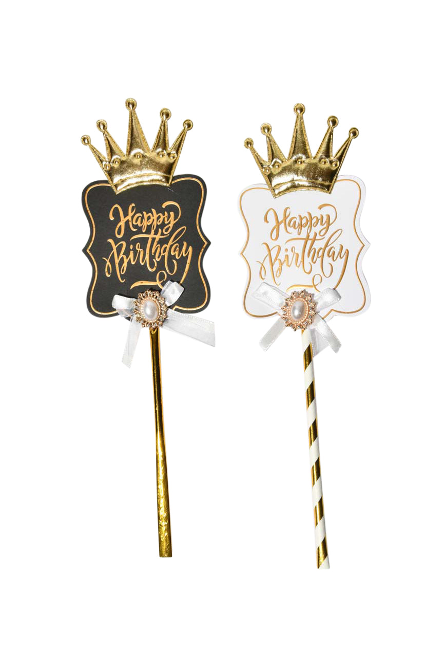 Happy Birthday Golden Crown Cake Topper - My Store