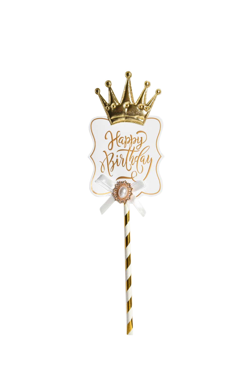 Happy Birthday Golden Crown Cake Topper - My Store