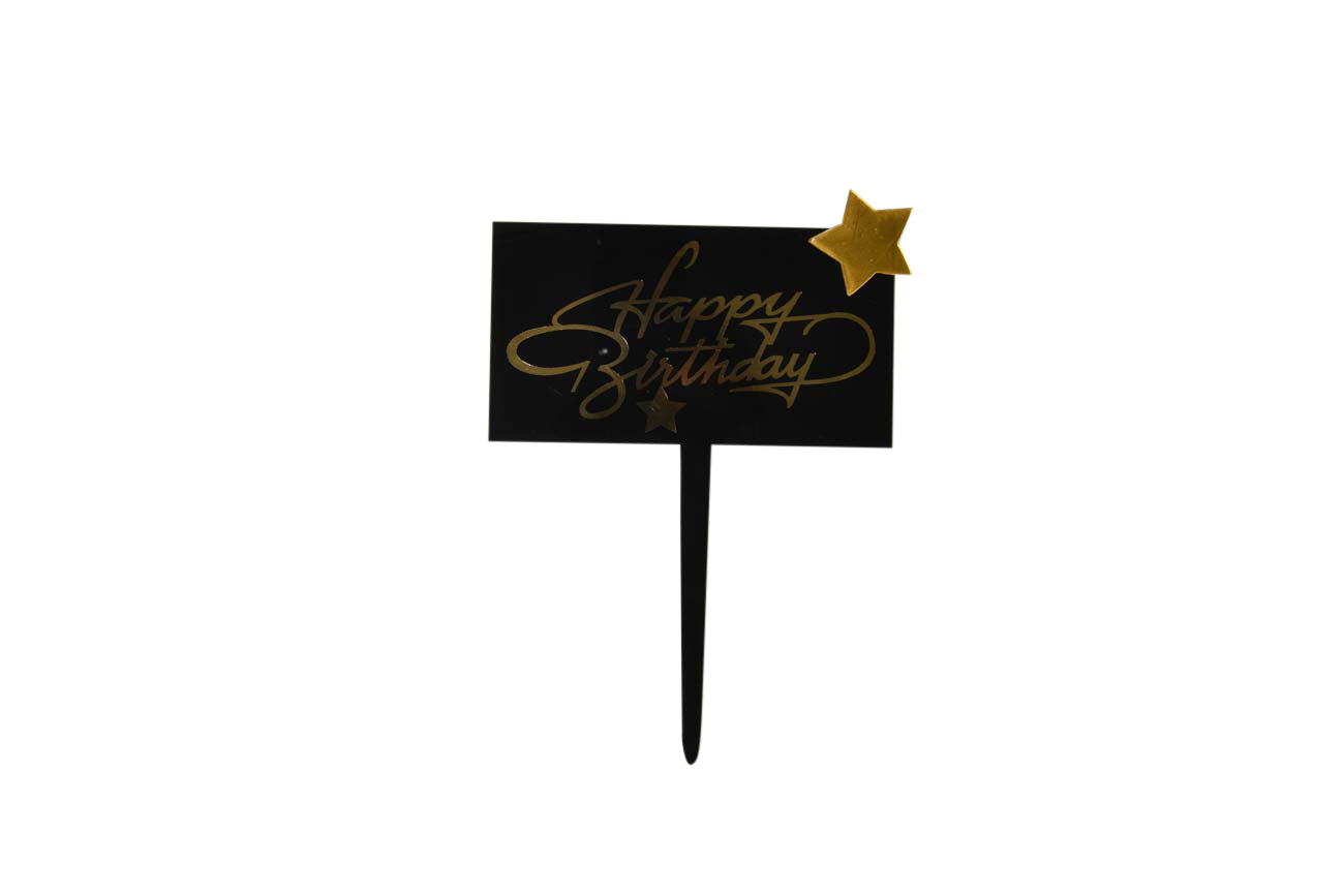 Black and Gold Plexi Happy Birthday Cake Toppers - My Store