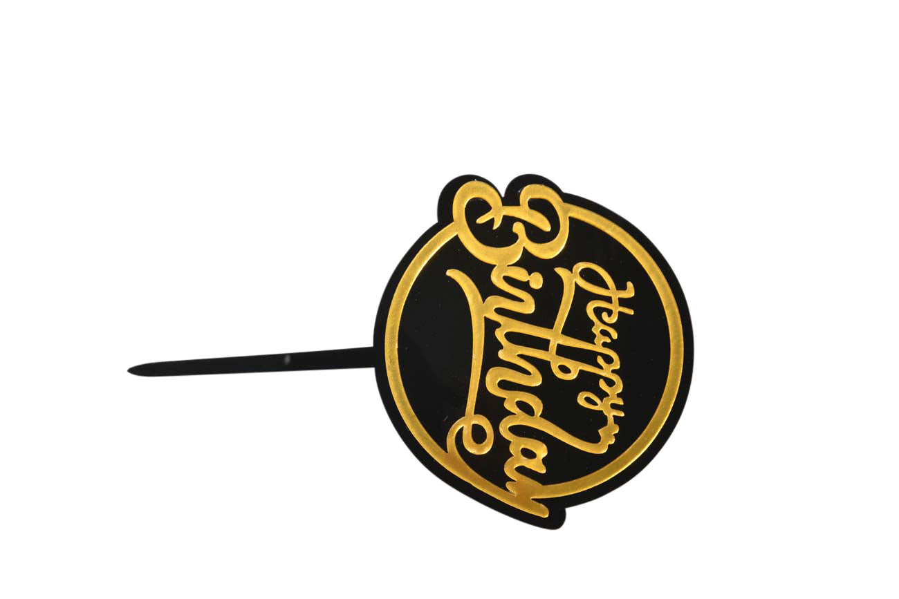 Black and Gold Plexi Happy Birthday Cake Toppers - My Store