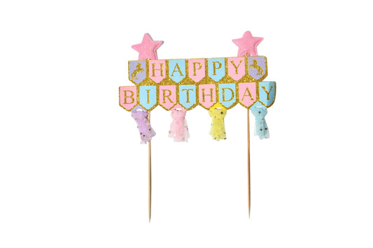 Festive Pastel Happy Birthday Sign with Stars - My Store