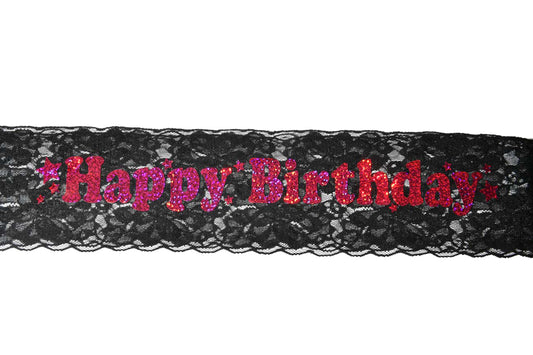 Black & Fuschia Happy Birthday Lace Sash - My Store