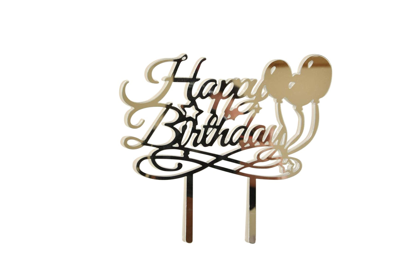 Happy Birthday Balloon Silver Cake Topper - My Store