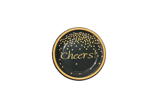 Black and Gold Cheers Paper Plates - My Store